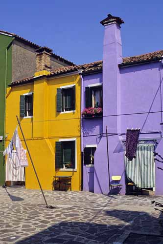 Two houses in Burano: yellow and violet walls - Burano in Venice, JBLArts photography